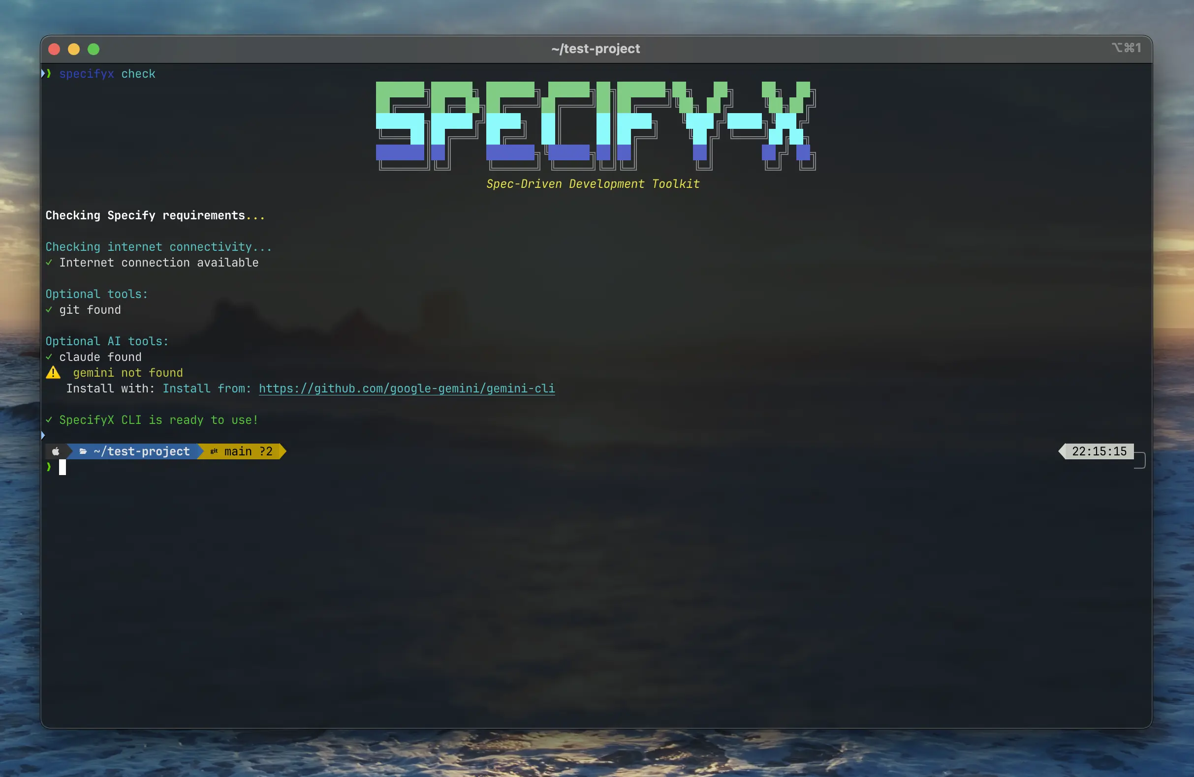 SpecifyX check command output